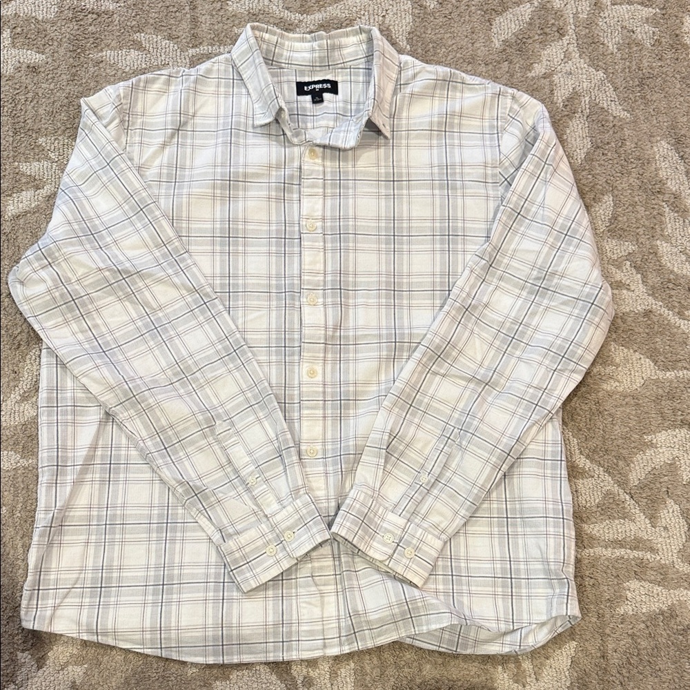 Express Men's Light Plaid Button Down Shirt
